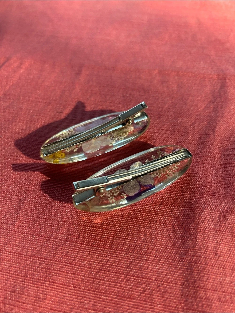 Resin Floral Hair Clip Set — Pink & Purple Pressed Flower Accents